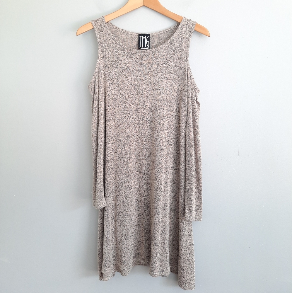 TMG Cream & Black Scoop Neck Cold Shoulder Dress